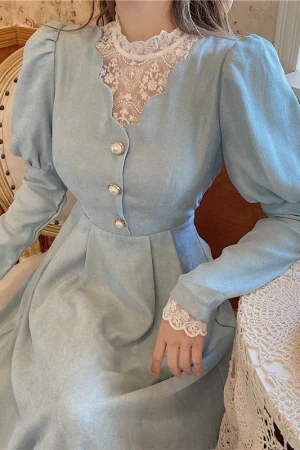 Solid Elegant Dress Women Winter Patchwork Lace Party Midi Dress Female Casual French Style Sweet Kawaii Korean Dress Women 2023