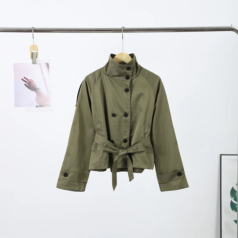 Stand-Up Collar Lace Up Jacket Women Double-Breasted Epaulets Long Sleeve Pocket Short Female Jacket Classic Autumn Coat Ladues - Image 5