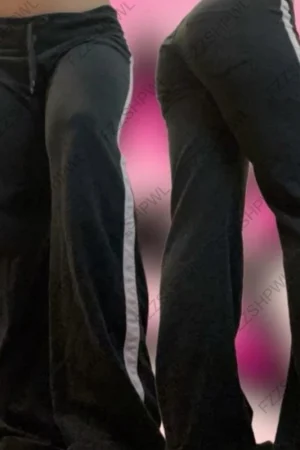 Y2K Chic High Quality Embroidered Striped Harajuku Sweatpants Spicy Girl Women Hip Hop Streetwear Casual Spicy Girl Black Pants