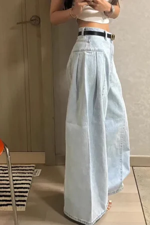 Chic High Waist Wide Leg Denim Jeans Women's Spring New Small ence Design Waed Straight Leg Long Pants Slimming Effect