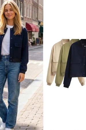 Willshela Women Fashion Solid Bomber Jackets Coat With Pockets V-Neck Single Breasted Long Sleeves Female Chic Lady Outfits